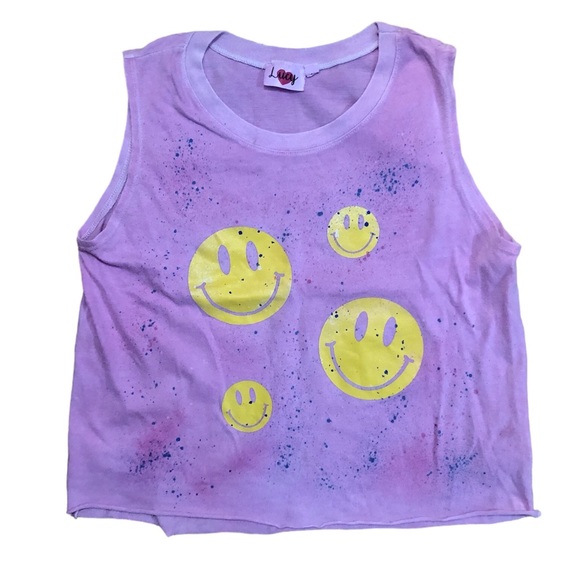 Lucy pink smiley face splatter paint girls tank top, Large - Picture 1 of 4